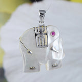 Unique Hawaiian Genuine White Mother of Pearl Elephant Necklace, Sterling Silver MOP Elephant Longevity Pendant, N8975 Birthday Mom Gift