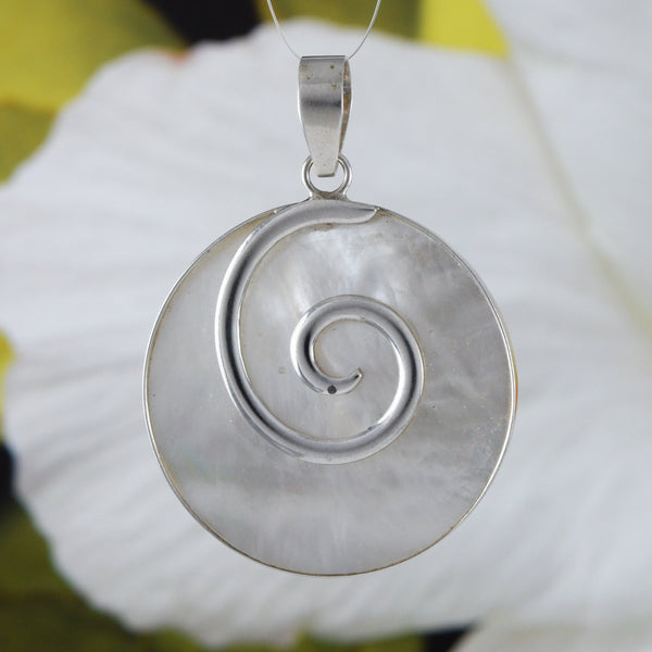 Beautiful Hawaiian Large Genuine White Mother of Pearl Ocean Wave Necklace, Sterling Silver Mother of Pearl Pendant, N9085 Birthday Mom Gift