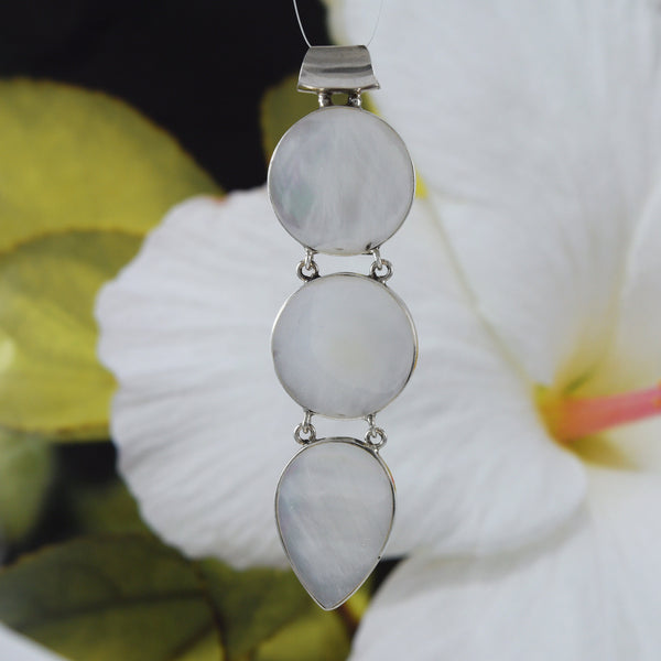 Beautiful Hawaiian X-Large Genuine White Mother of Pearl Rain Drop Necklace, Sterling Silver Mother of Pearl Pendant N9074 Birthday Mom Gift