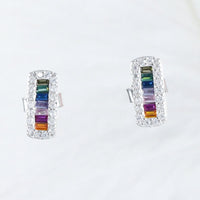 Beautiful Hawaiian Rainbow Stone Bar Earring, Sterling Silver Multi-Color Stone Stud Earring, E9023 Birthday Valentine Mom Gift