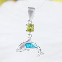 Beautiful Hawaiian Genuine Peridot Dolphin Necklace, Sterling Silver Blue Opal Dolphin Pendant, N9156 Birthday Valentine Wife Mom Gift