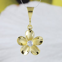 Beautiful Hawaiian Plumeria Necklace, Sterling Silver Yellow-Gold Plated Plumeria Flower CZ Pendant, N9161 Birthday Christmas Wife Mom Gift