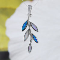 Beautiful Hawaiian Tri-color Opal Maile Leaf Necklace, Sterling Silver Opal Maile Leaf Pendant, N9173 Birthday Mom Valentine Gift