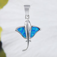 Unique Beautiful Hawaiian Blue Opal Stingray Necklace, Sterling Silver Blue Opal Sting Ray Pendant, N9178 Birthday Valentine Mom Gift