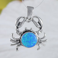 Unique Beautiful Hawaiian Blue Opal Crab Necklace, Sterling Silver Blue Opal Crab Pendant, N9182 Birthday Valentine Mom Gift, Statement PC
