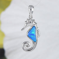 Beautiful Hawaiian Blue Opal Seahorse Necklace, Sterling Silver Blue Opal Seahorse Pendant N9183 Birthday Valentine Mom Gift, Island Jewelry