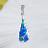 Beautiful Hawaiian Blue Opal Rain Drop Necklace, Sterling Silver Blue Opal Rain-Drop Pendant, N9187 Birthday Mom Christmas Gift