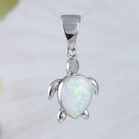 Unique Beautiful Hawaiian White Opal Sea Turtle Necklace, Sterling Silver White Opal Turtle Charm Pendant N9190 Valentine Birthday Mom Gift