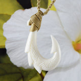Unique Hawaiian Large Fish Hook Necklace, Hand Carved Buffalo Bone 3D Fish Hook Necklace, N9102 Birthday Valentine Gift, Island Jewelry