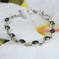 Beautiful Hawaiian Genuine Mystic Topaz Oval-Cut Bracelet, Sterling Silver Rainbow Topaz Bracelet, B3328 Birthday Mom Gift, Statement PC