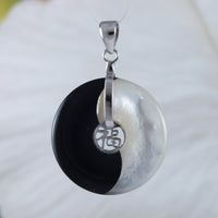 Unique Hawaiian Genuine Black White Mother of Pearl Yin-Yang Necklace, Sterling Silver Yin-Yang Prosperity Pendant, N8974 Birthday Mom Gift