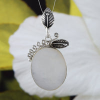 Beautiful Hawaiian Large Genuine White Mother of Pearl Necklace, Sterling Silver Mother of Pearl Maile Leaf Pendant, N9093 Birthday Mom Gift