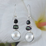 Gorgeous Hawaiian Large Genuine Rainbow Mystic Topaz White Mabe Pearl Earring, Sterling Silver Mystic Topaz Pearl Dangle Earring, E9050