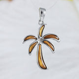 Beautiful Hawaiian Genuine Koa Wood Palm Tree Necklace, Sterling Silver Koa Wood Palm Tree Pendant, N9138 Birthday Valentine Mom Gift
