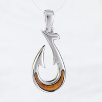 Beautiful Hawaiian Genuine Koa Wood Fish Hook Necklace, Sterling Silver Fish Hook Pendant, N9145 Birthday Valentine Gift