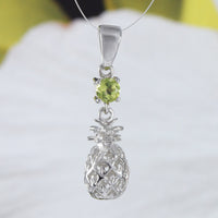 Beautiful Hawaiian Genuine Peridot 3D Pineapple Necklace, Sterling Silver Peridot Pineapple Pendant, N9152 Birthday Valentine Wife Mom Gift