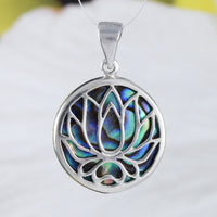Stunning Hawaiian Genuine Paua Shell Lotus Necklace, Sterling Silver Abalone MOP Lotus Pendant, N9166 Birthday Mom Valentine Gift