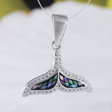 Unique Hawaiian Genuine Paua Shell Whale Tail Necklace, Sterling Silver Abalone MOP Whale Tail CZ Pendant, N9168 Valentine Birthday Mom Gift