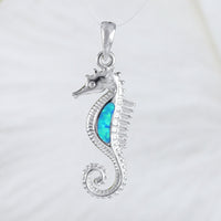 Unique Beautiful Hawaiian Blue Opal Seahorse Necklace, Sterling Silver Blue Opal Seahorse Pendant, N9179 Birthday Valentine Mom Gift