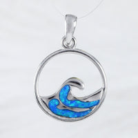 Unique Hawaiian Blue Opal Ocean Wave Necklace, Sterling Silver Blue Opal Wave Pendant, N9181 Birthday Mom Valentine Gift, Island Jewelry