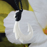 Unique Hawaiian Large Fish Hook Necklace, Hand Carved Buffalo Bone 3D Fish Hook Necklace, N9106 Birthday Valentine Gift, Island Jewelry