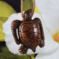 Unique Hawaiian X-Large 3D Koa Wood Sea Turtle Necklace, Hand Carved Genuine Koa Wood Turtle Necklace, N9109 Birthday Valentine Gift