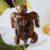 Unique Hawaiian X-Large Sea Turtle Frog Necklace, Hand Carved Genuine Koa Wood Turtle Frog Necklace, N9112 Birthday Valentine Gift