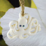 Unique Hawaiian Large Octopus Necklace, Hand Carved Buffalo Bone Octopus Necklace, N9114 Birthday Valentine Gift, Island Jewelry