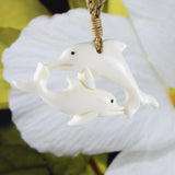Unique Hawaiian Large 2 Dolphin Necklace, Hand Carved Buffalo Bone Dolphin Necklace, N9118 Birthday Valentine Gift, Island Jewelry