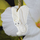 Unique Hawaiian Large Owl Necklace, Hand Carved Buffalo Bone Owl Necklace, N9128 Birthday Valentine Gift, Island Jewelry