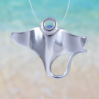 Beautiful Hawaiian Manta Ray Necklace, Sterling Silver 3D Manta Ray Pendant, N6105 Birthday Valentine Wife Mom Girl Gift, Island Jewelry