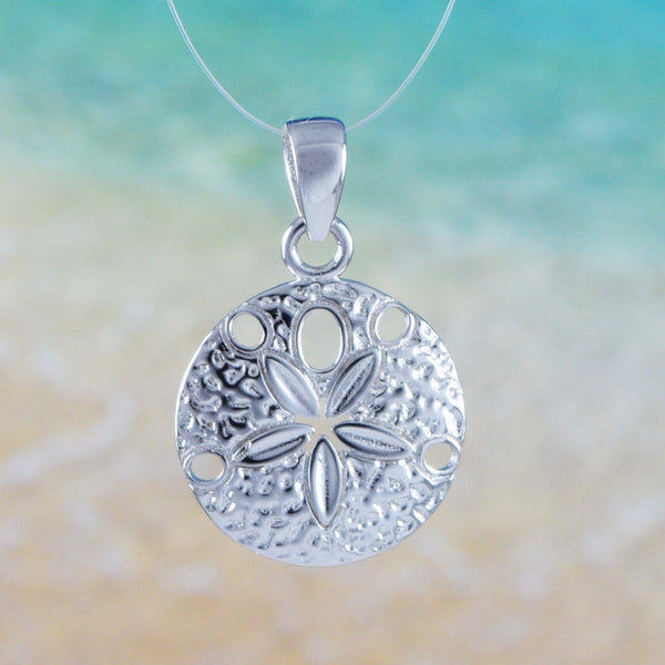 Unique Pretty Hawaiian Sand Dollar Necklace, Sterling Silver Sand Dollar Charm Pendant, N6117 Birthday Valentine Wife Mom Girl Gift