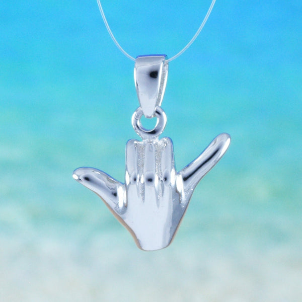 Unique Hawaiian 3D Hang Loose Necklace, Shaka Sign, Sterling Silver Hang Loose Pendant, N6129 Birthday Valentine Mom Gift, Island Jewelry
