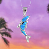 Unique Hawaiian Blue Opal Orca Whale Necklace, Sterling Silver Blue Opal Orca Killer Whale CZ Eye Pendant, N6166 Birthday Valentine Mom Gift
