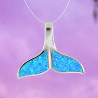 Beautiful Hawaiian Large Opal Whale Tail Necklace, Sterling Silver Blue Opal Whale Tail Pendant, N6018 Birthday Valentine Mom Gift