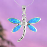 Beautiful Hawaiian Opal Dragonfly Necklace, Sterling Silver Blue Opal Dragonfly Pendant, N6146 Birthday Valentine Mom Gift, Island Jewelry