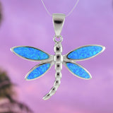 Stunning Hawaiian Large Blue Opal Dragonfly Necklace, Sterling Silver Opal Dragonfly Pendant N6147 Birthday Valentine Mom Gift, Statement PC