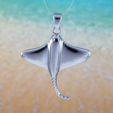 Beautiful Hawaiian Large Stingray Necklace, Sterling Silver Sting Ray Pendant, N6111 Birthday Valentine Wife Mom Gift, Unique Island Jewelry