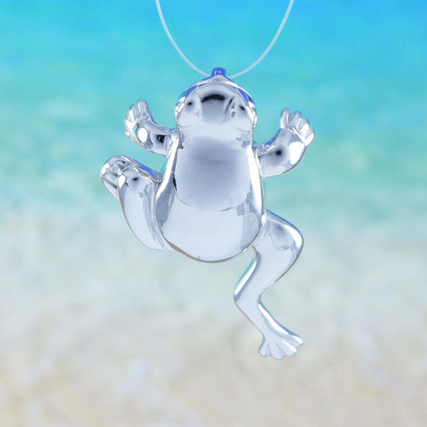 Unique Hawaiian Leaping Frog Necklace, Sterling Silver Frog Pendant, N6121 Birthday Valentine Wife Mom Gift, Unique Island Jewelry