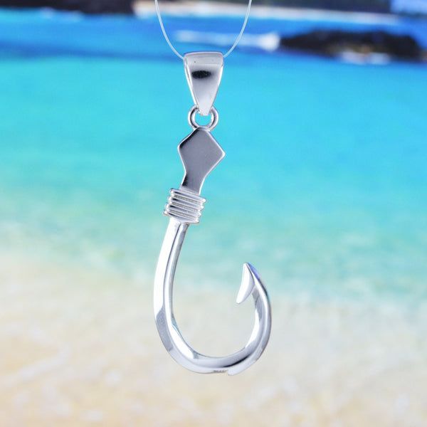 Beautiful Hawaiian 3D Fish Hook Necklace, Sterling Silver 3D Fish Hook Pendant, N6124 Birthday Valentine Gift, Island Jewelry