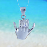 Unique Hawaiian 3D Hang Loose Necklace, Shaka Sign, Sterling Silver 3D Hang Loose Pendant, N6130 Birthday Valentine Mom Dad Gift, Island