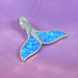 Beautiful Hawaiian Blue Opal Whale Tail Necklace, Sterling Silver Blue Opal Whale Tail Pendant, N6017 Birthday Valentine Mom Gift
