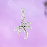 Pretty Hawaiian Palm Tree Necklace, Sterling Silver Palm Tree CZ Charm Pendant N2016 Birthday Valentine Wife Mom Girl Gift, Island Jewelry
