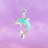 Unique Pretty Hawaiian Blue Opal Dolphin Necklace, Sterling Silver Opal Dolphin Pendant, N2025 Birthday Valentine Mom Gift, Island Jewelry