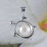 Unique Hawaiian Large Genuine White Pearl Sea Turtle Necklace, Sterling Silver White Pearl Turtle Pendant, N8869 Birthday Mom Gift
