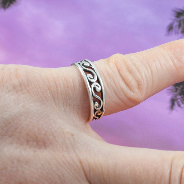 Beautiful Hawaiian Ocean Wave Pinky or Toe Ring, Sterling Silver Ocean Wave Toe Adjustable Ring, R8598 Birthday Gift
