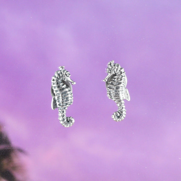 Unique Pretty Hawaiian Seahorse Earring, Sterling Silver Seahorse Stud Earring, E8400 Birthday Wife Mom Girl Valentine Gift, Island Jewelry