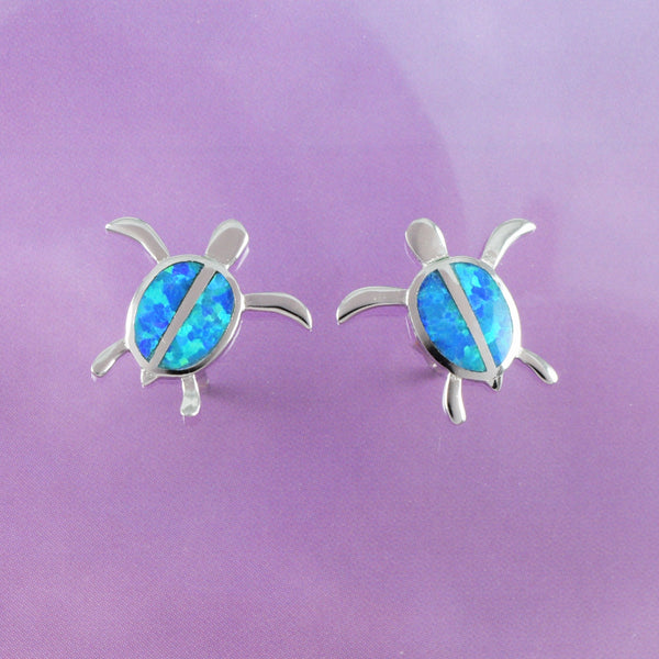 Beautiful Hawaiian Blue Opal Sea Turtle Earring, Sterling Silver Blue Opal Turtle Stud Earring, E4019 Birthday Wife Mom Valentine Gift