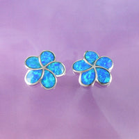 Beautiful Hawaiian Blue Opal Plumeria Earring, Sterling Silver Blue Opal Plumeria Stud Earring, E4031 Birthday Mom Valentine Gift