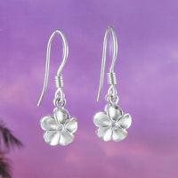 Pretty Hawaiian Small Plumeria Earring, Sterling Silver Plumeria Flower CZ Dangle Earring, E4004 Birthday Wife Mom Girl Valentine Gift